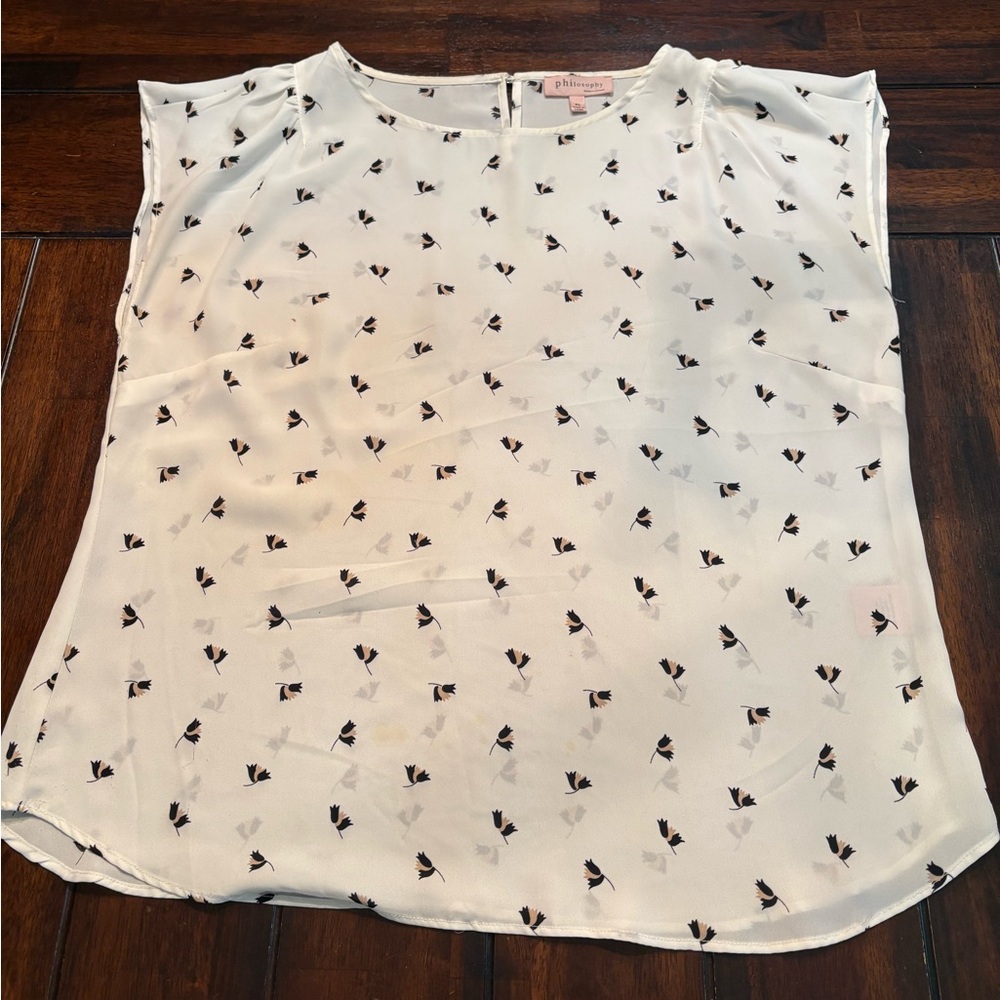 Philosophy Ivory Floral Print Cap Sleeve Blouse Size XL